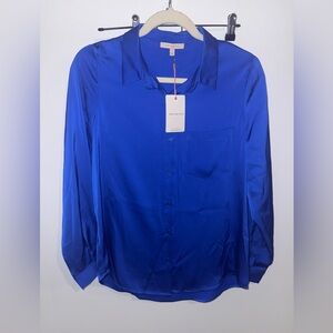 Skies Are Blue Women’s Royal Blue Satin Button-Up Shirt